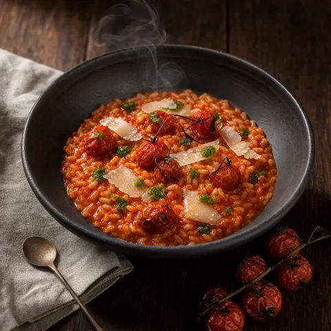 Smoked Tomato Risotto Food Photography Prompt