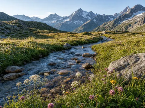 Alpine meadow stream prompt