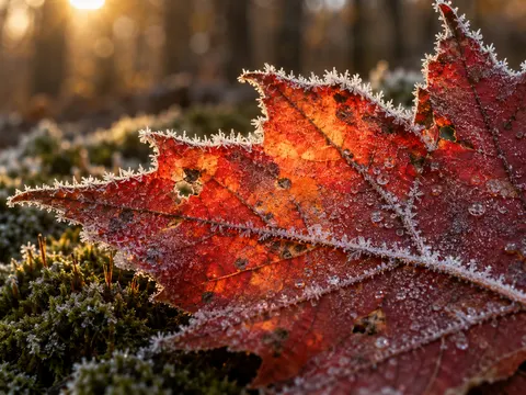 Morning Frost Maple Leaf Ice Crystal Macro Photo Prompt