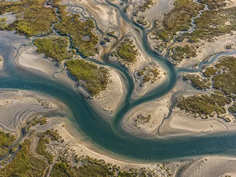 Branching Tidal Estuary Channels Aerial Nature Photo Prompt