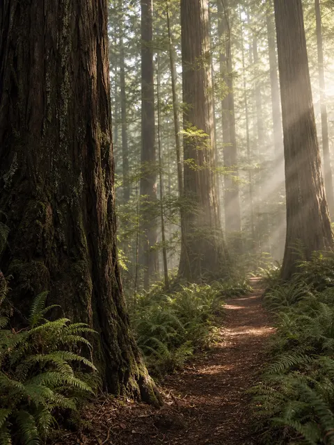 Morning mist redwood forest prompt