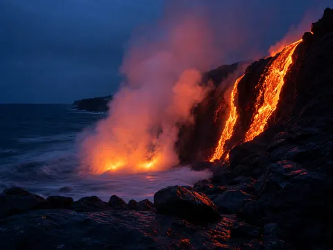 Volcanic coast lava flow prompt