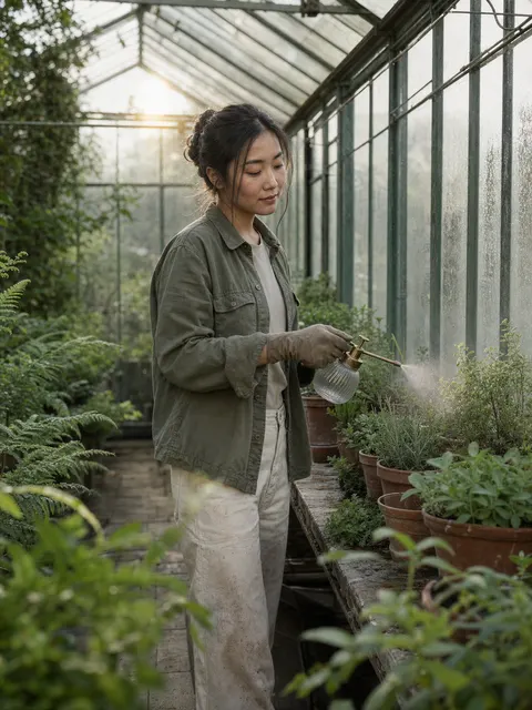 Misty Greenhouse Gardener Photo Shoot Prompt