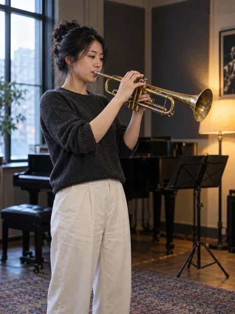 Jazz Trumpeter Rehearsal Room Editorial Photo Prompt