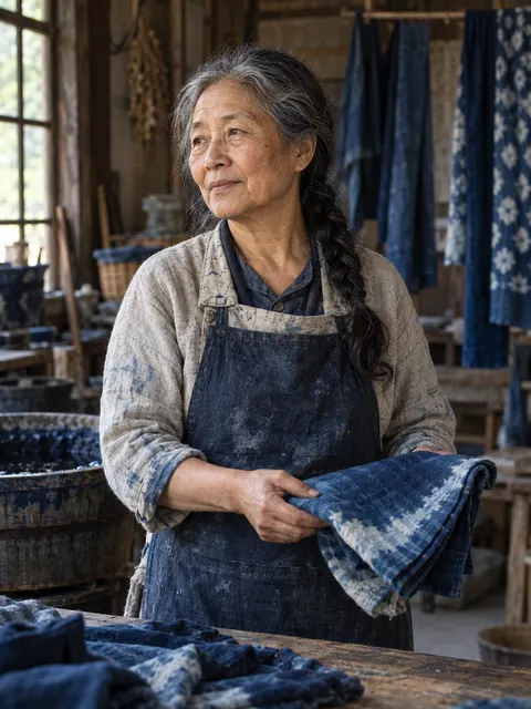 Indigo Textile Dyer Workshop Environmental Portrait Prompt