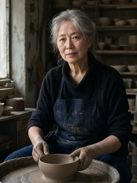 Silver Haired Ceramic Artist Portrait Prompt