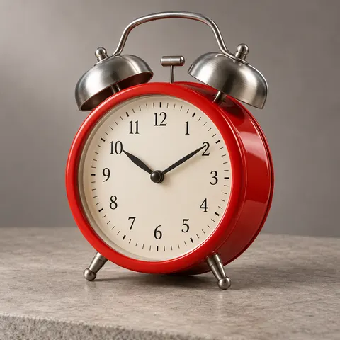 Vermilion Mechanical Alarm Clock Studio Product Photo Prompt