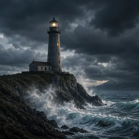 Cliff Lighthouse Storm Scene Prompt