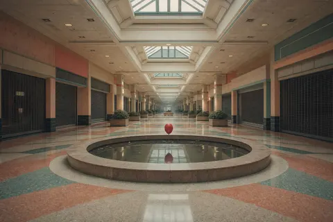 Empty Dreamcore Shopping Mall Cinematic Scene Prompt