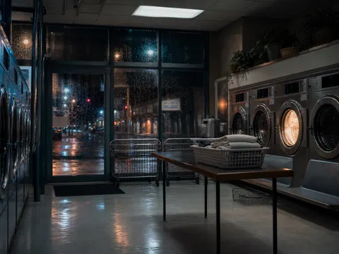 Midnight laundromat interior scene prompt