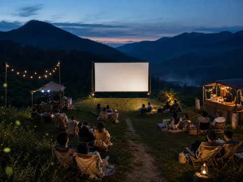 Summer Night Valley Open Air Cinema Scene Prompt