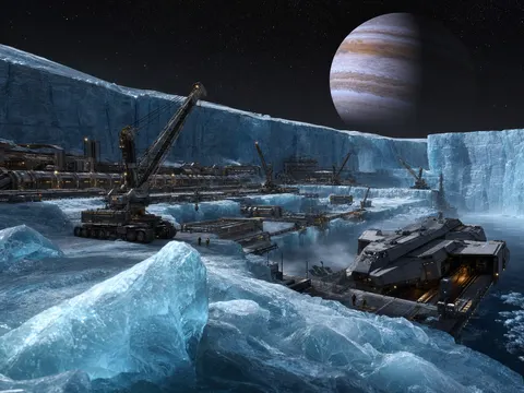Ice Moon Mining Harbor Science Fiction Prompt