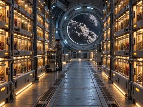 Asteroid Habitat Seed Archive Sci Fi Interior Prompt