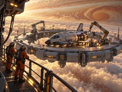 Gas Giant Floating Repair Dock Sci Fi Scene Prompt