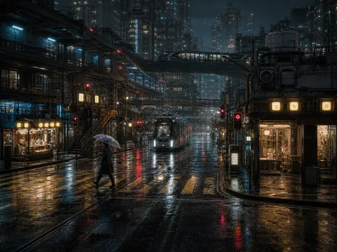 Rainy Cyberpunk Future City Prompt