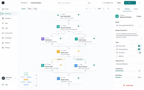 AI workflow builder dashboard UI prompt