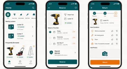 Community Tool Locker Management Mobile App UI Prompt