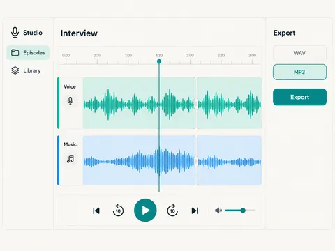 Podcast Editing Workspace Web UI Screenshot Prompt