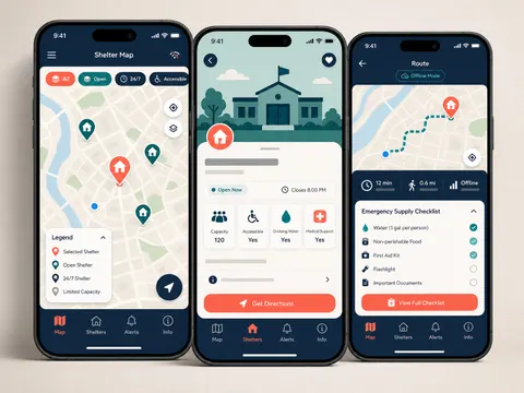 Community Emergency Shelter Map Mobile App UI Prompt