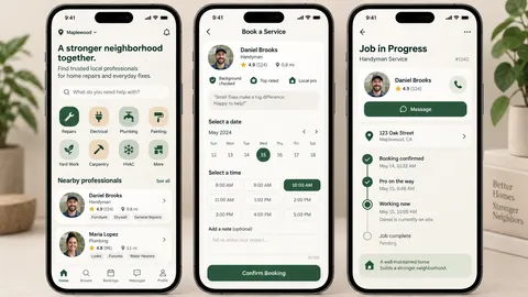 Neighborhood Repair Booking App UI Prompt